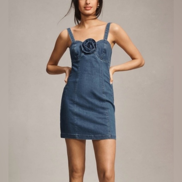 Anthropologie Porridge Rosette Denim mini dress NWOT - Picture 2 of 4